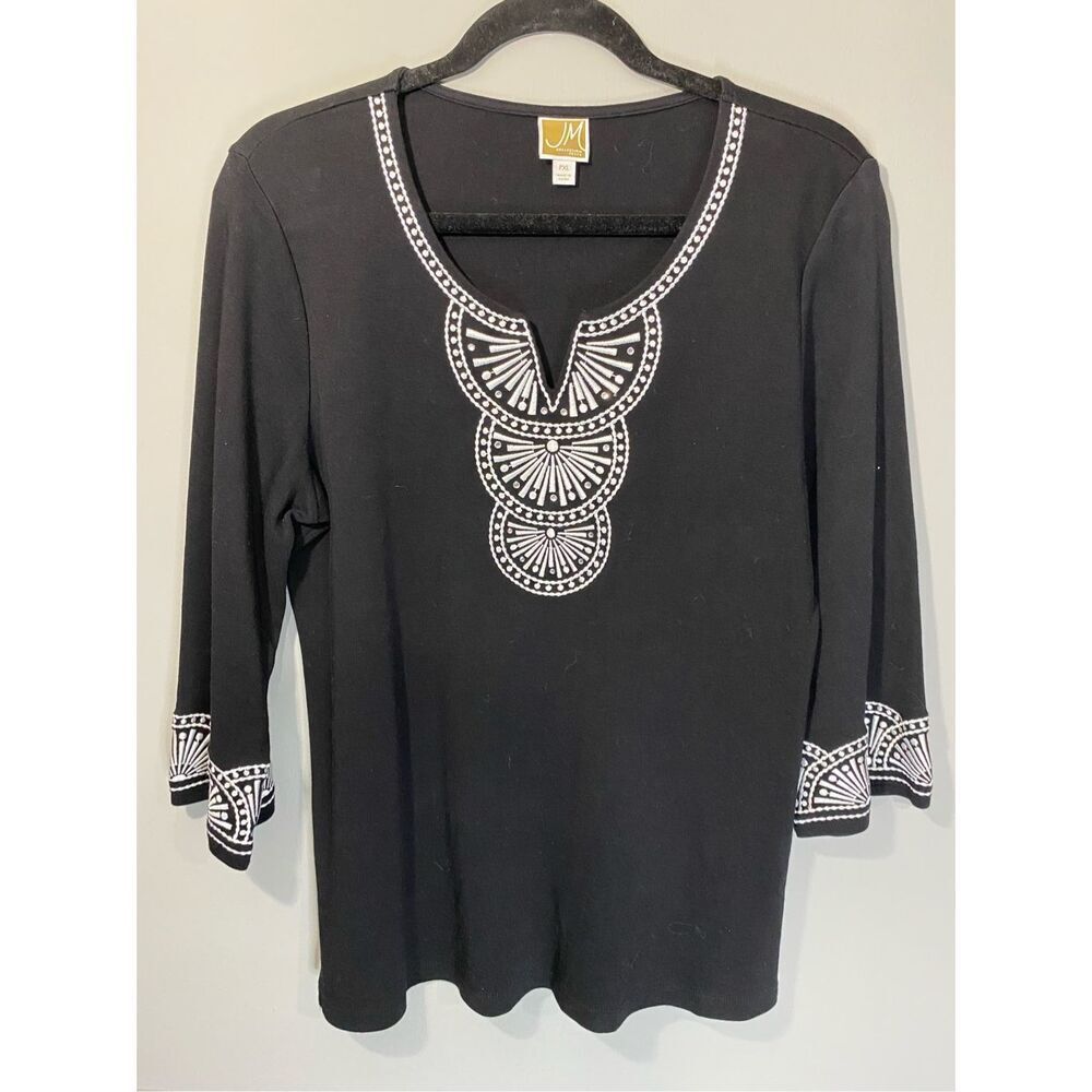 PXL, JM Collection petite, natural fiber, 100% cotton top with embroidery.